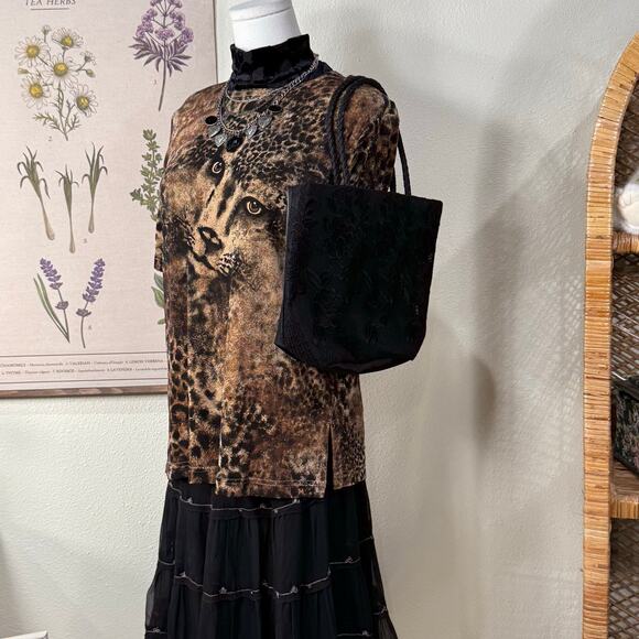 Black Satin Floral Embroidered Beaded Bag Whimsigoth Romantic Goth Dark Coquette - Picture 4 of 8